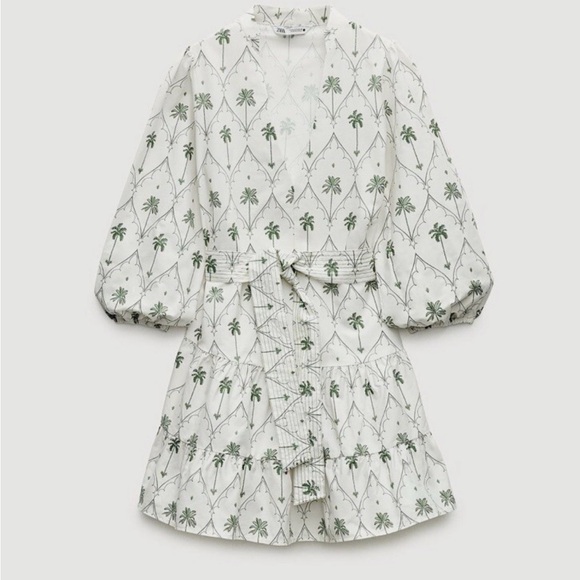 Zara Palm Tree Print V-Neck Mini Dress - Picture 5 of 10